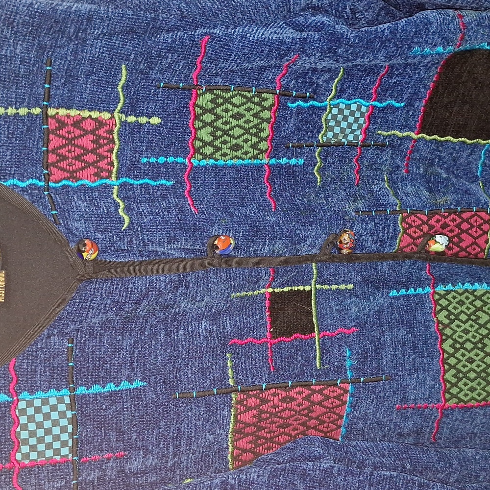 Vintage Allure Chenille Patchwork Sweater Jacket … - image 2